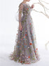 Floral Embroidery Long Sleeves Prom Dresses LBQ1284