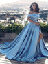 A Line Off The Shoulder Satin Prom Dresses LBQ0768