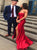 Mermaid Red Sleeveless Strapless Prom Dresses With Slit