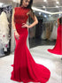 High Neck Beadings Red Backless Mermaid Prom Dresses LBQ1323