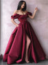 A Line Off the Shoulder Satin Prom Dresses with Petal Sleeves LBQ1372