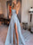 A Line Tulle Backless Slit Prom Dresses