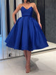 Royal Blue Satin Short Sweetheart Ball Gown Prom Dresses with Pleats