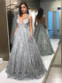 Deep V Neck Sequins Backless Prom Dresses with Pockets LBQ0616
