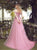 Appliques Short Sleeves Tulle Prom Dresses with Sweep Train