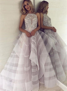 Ball Gown Scoop Tulle Beadings Asymmetrical Prom Dresses