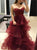 Sweetheart Burgundy Ruffles Organza Layered  Prom Dresses