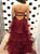 A Line Sweetheart Burgundy Ruffles Organza Layered  Lace Up Prom Dresses