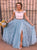 A Line Sky Blue Off the Shoulder Floor Length Short Sleeves Prom Dresses