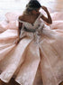 Off the Shoulder V Neck Tulle Lace Prom Dresses LBQ0733