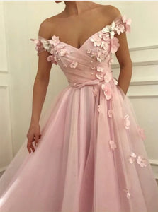 Short Sleeves Pink Sweep Train Prom Dresses with Appliques