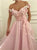 Short Sleeves Pink Sweep Train Prom Dresses with Appliques