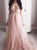 A Line V neck Tulle Split Backless Prom Dresses with Beadings 