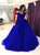Off the Shoulder Royal Blue Prom Dresses with Appliques 