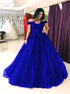 Off the Shoulder Royal Blue Prom Dresses with Appliques LBQ1195