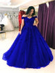 Off the Shoulder Royal Blue Prom Dresses with Appliques 