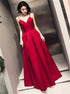 A Line Dark Red Straps Satin Prom Dresses LBQ0883
