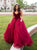 Strapless A Line Long V Neck Tulle Burgundy Sleeveless Floor Length Prom Dresses