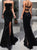 Strapless Long Mermaid Black Sequin Side Slit Prom Dresses
