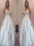 A Line V Neck Sleeveless Appliques Tulle Prom Dresses LBQ1225