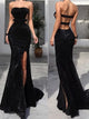 Strapless Long Mermaid Black Sweep Train Prom Dresses