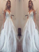 A Line Tulle Ivory Prom Dresses with Sweep Train