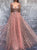 A Line V Neck Tulle Pink Prom Dresses