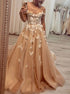 Off the Shoulder Tulle Appliques Prom Dresses LBQ0623