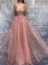 A Line V Neck Tulle Prom Dresses LBQ0919