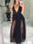  Black V Neck Sequins Chiffon Black Floor Length Prom Dresses