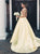 V Neck Yellow Satin A Line Open Back Prom Dresses 