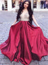 Sexy V Neck Burgundy Beadings Satin Prom Dresses LBQ0737