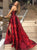 A Line Satin Applique Prom Dresses with Slit