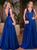 A Line V Neck Backless Pleats Satin Prom Dresses