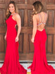 A Line Halter Satin Prom Dresses with Beadings