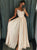 A Line Satin Beadings V Neck Prom Dresses with Slit