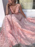 A Line Appliques V Neck Floor Length Prom Dresses LBQ1022