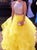 Two Piece Sequins Floor Length Yellow Prom Dresses