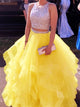 Two Piece Sequins Floor Length Yellow Prom Dresses