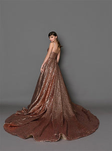 A Line Sequin Prom Dresses with Pleats 