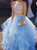 Two Piece Ruffles Ball Gown Tulle Blue Prom Dresses