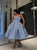 Strapless Blue Sleeveless Ball Gown Satin Pleats Prom Dresses