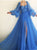 Off the Shoulder Blue Tulle Prom Dresses with Slit