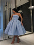 Strapless Blue Short Ball Gown Satin Prom Dresses LBQ0860