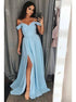 A Line Off the Shoulder Satin Prom Dresses with Slit LBQ0861