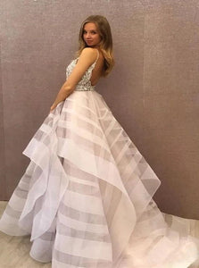 Scoop Tulle Beadings Ball Gown Asymmetrical Prom Dresses