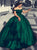 Short Sleeves Sweep Train Green Prom Dresses with Appliques 