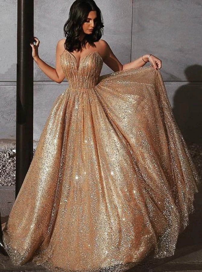 A Line Sequin V Neck Sequins Prom Dresses | Alinepromdress A Line Sequin V Neck Sequins Prom Dresses | Alinepromdress