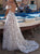 A Line White Lace Sweep Train Appliques Prom Dresses