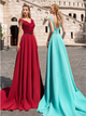 A Line  V Neck Cap Sleeves Red Prom Dresses with Appliques